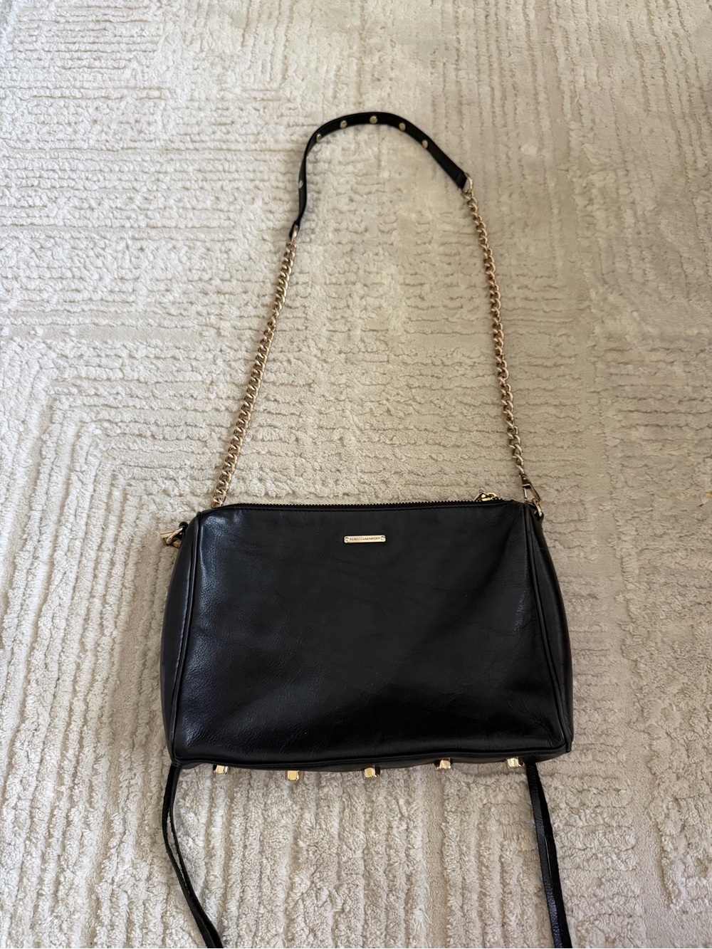 black leather Rebecca Minkoff crossbody bag